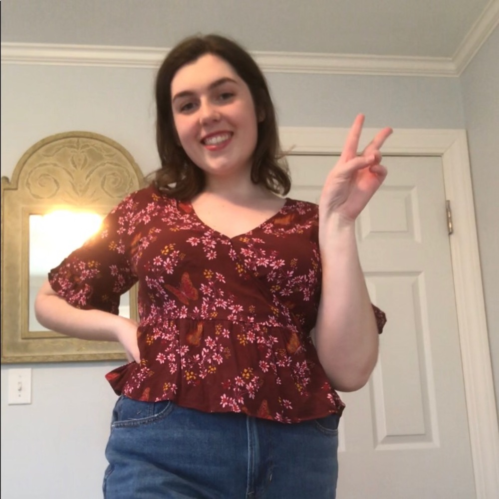 Madewell // Babydoll Maroon Floral Top